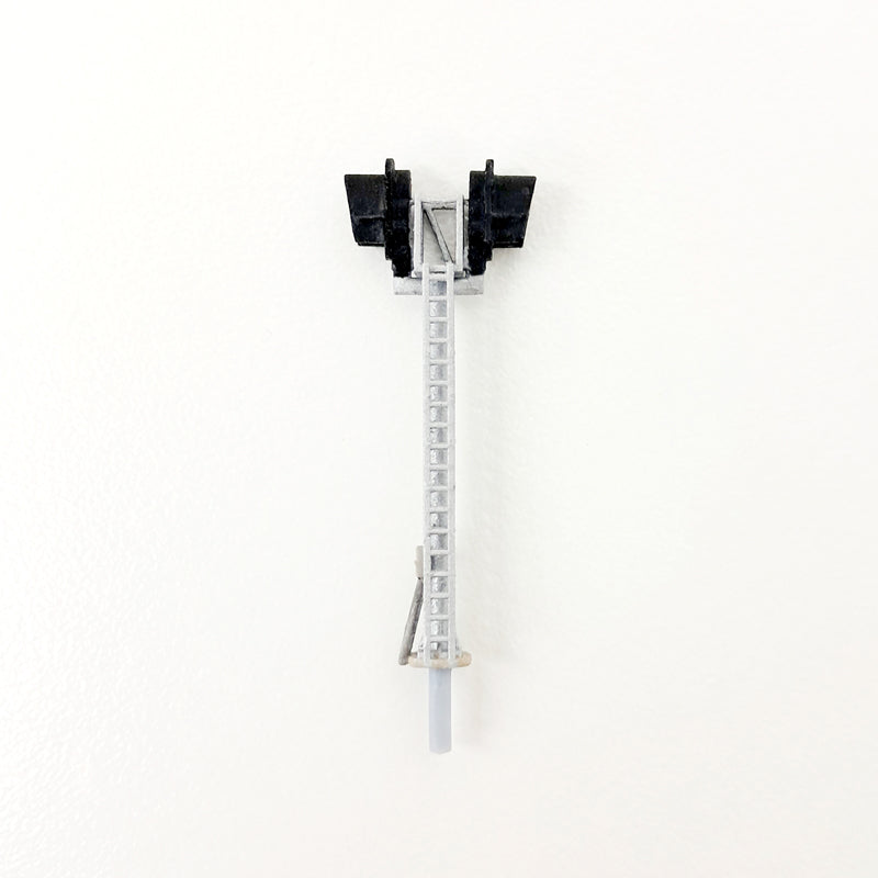Side view of a custom made bi-directional model railroad signal in N scale.