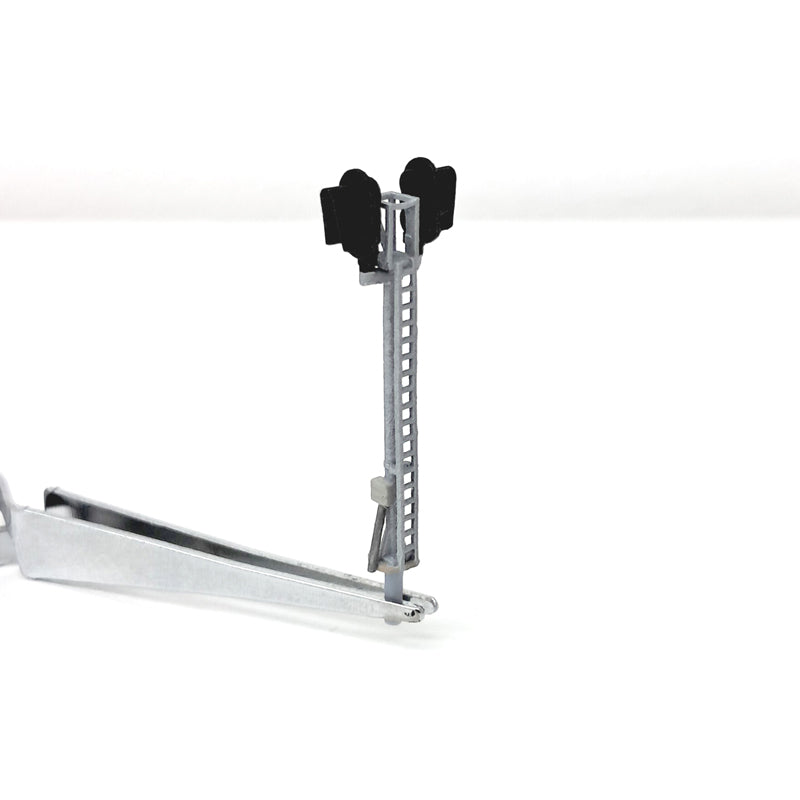 Ladder side view of a model railroad signal in N scale.