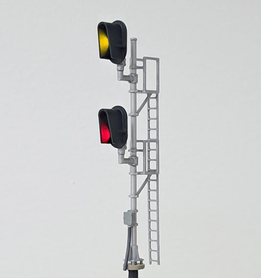 HO Scale Double Head 3 over 3 Light Modern D-Type Mast Signal with LED's