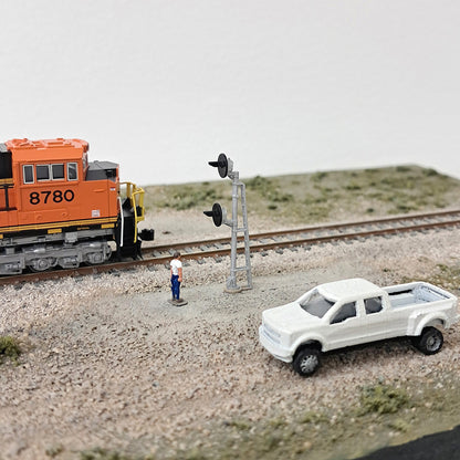 N scale double head searchlight signal scenic view.